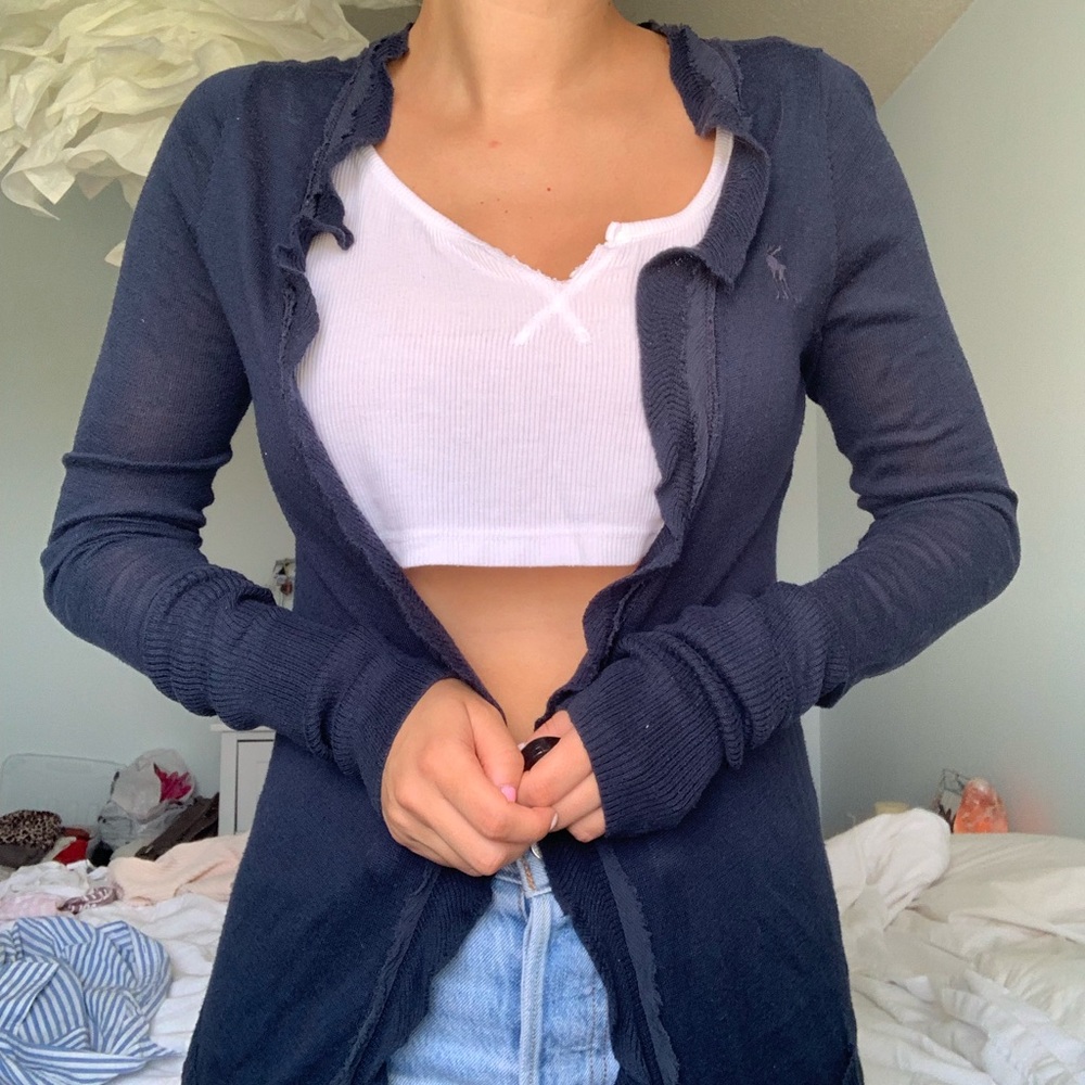 Abercrombie & Fitch Long Navy Cotton Cardigan
